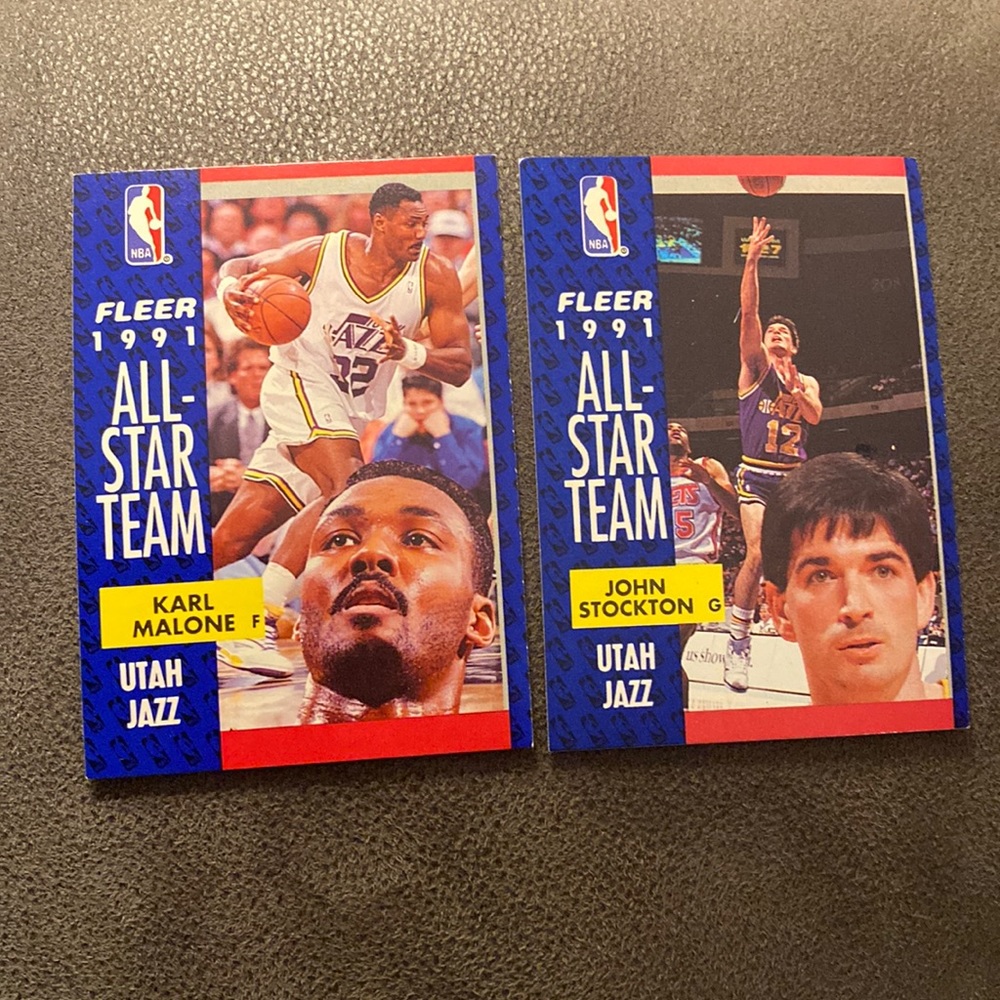 John Stockton and Karl Malone Fleer 1991 Basketball Cards
